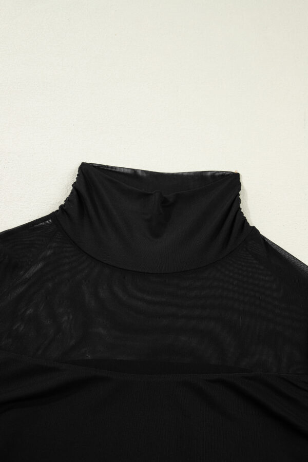 Black Sheer Mesh Patchwork High Neck Long Sleeve Top