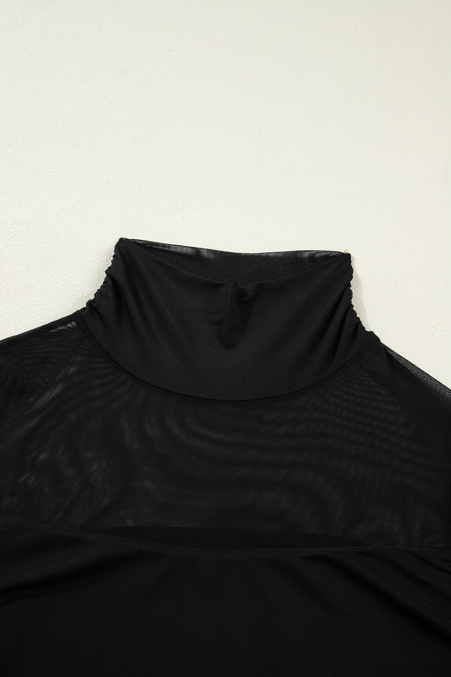 Black Sheer Mesh Patchwork High Neck Long Sleeve Top - Image 11