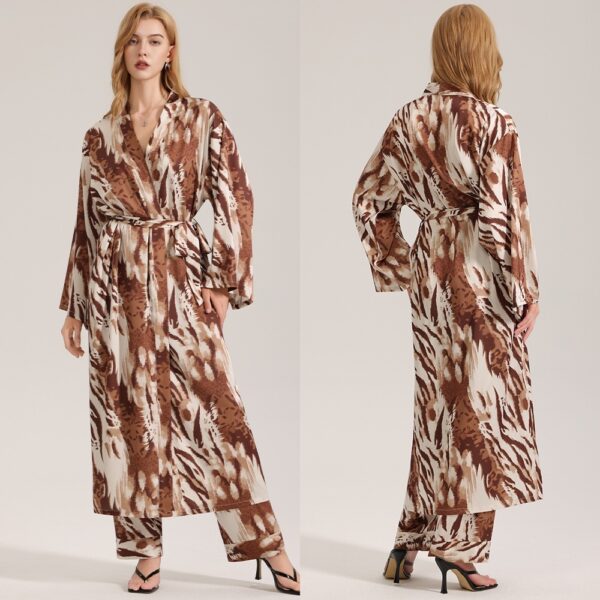 Leopard Print Satin Pajamas For Women Single Robe Style Nightgown Loungewear