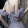 Purple Host Starry Sky Annual Meeting Beaded Toast Dress Halter Model Catwalk Fishtail