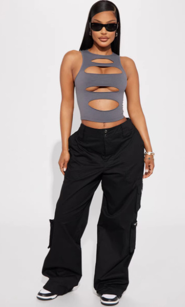 Fashionable Sexy Black And Gray Solid-color With A Daring Openwork Design On The Frontseamless Tank Top