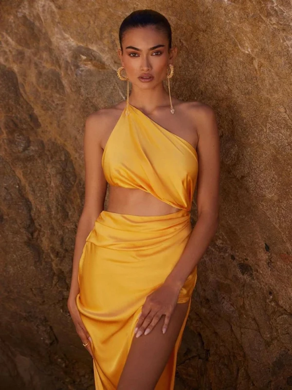 One-Shoulder Sleeveless High Split Nigh Club Party Dress