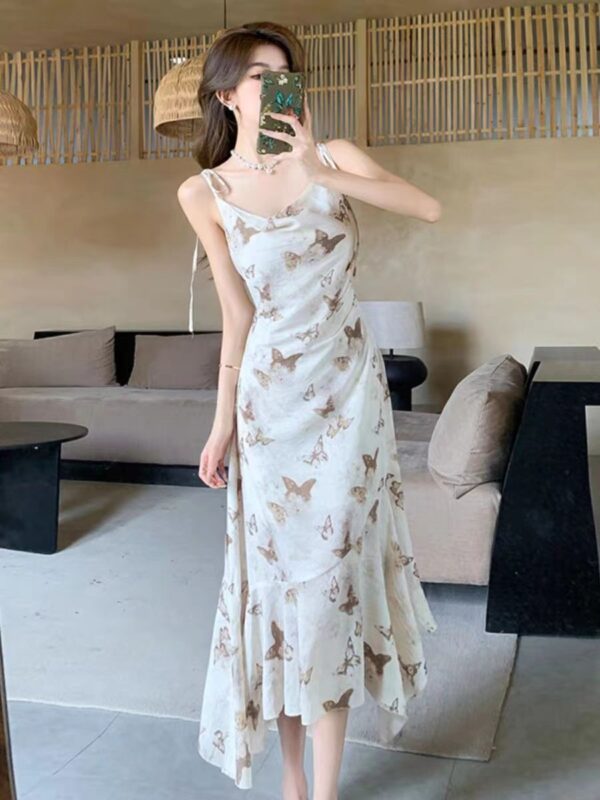 564075452 New French Style Off-Shoulder Fitted Slimming Vacation Medium-Length Dress