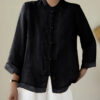 Chinese-style Patchwork Button-Placket Cropped-Sleeve Loose-fit Retro Chinese-style Shirt
