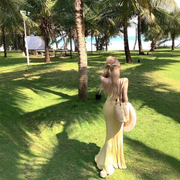 French Style Yellow Strap Dress for Women