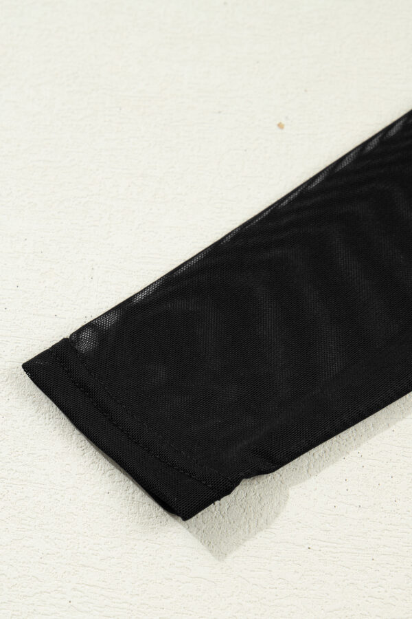 Black Sheer Mesh Patchwork High Neck Long Sleeve Top