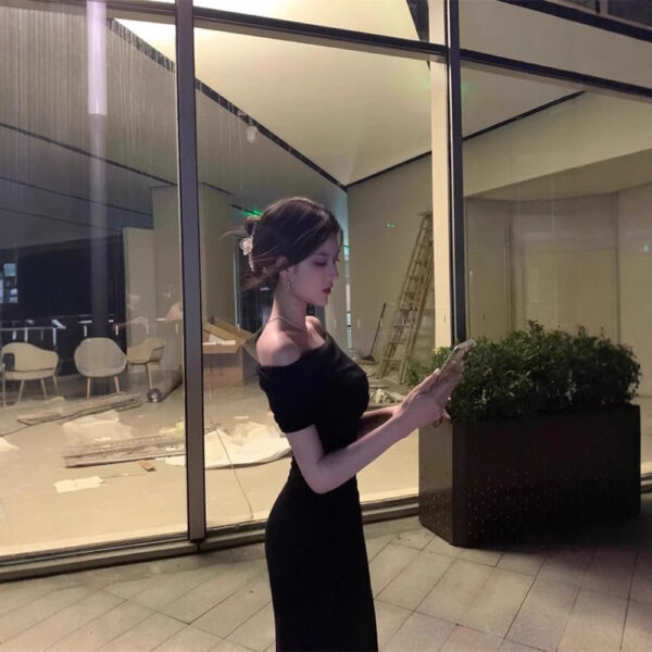 564075505 One-Shoulder Elegant Slim Fit Waist-Cinching Bodycon Long Dress