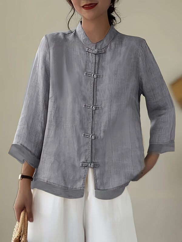 Chinese-style Patchwork Button-Placket Cropped-Sleeve Loose-fit Retro Chinese-style Shirt