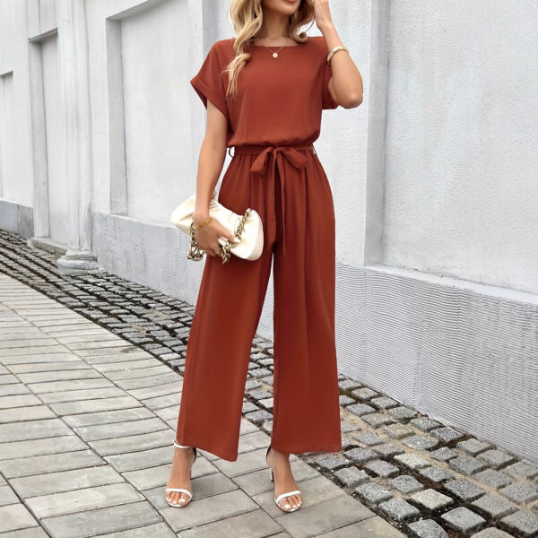 6c2cd932-6179-4a85-8508-2199fe2e0351.jpg Women's Fashion Solid Color With Belt Round Neck Jumpsuit