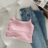 Womens High-waisted Midriff-baring Top With A Square Neckline Featuring A Double-layer Mesh Design