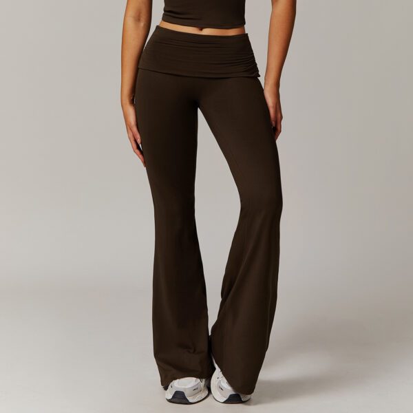 Wool Pleated Yoga Fold High Waist Running Sports Skinny Versatile Bell-bottom Pants Women