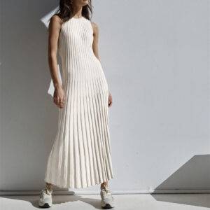 Casual Waist Tight Round Neck Big Pit Stripe Slimming Knitted Long Dress
