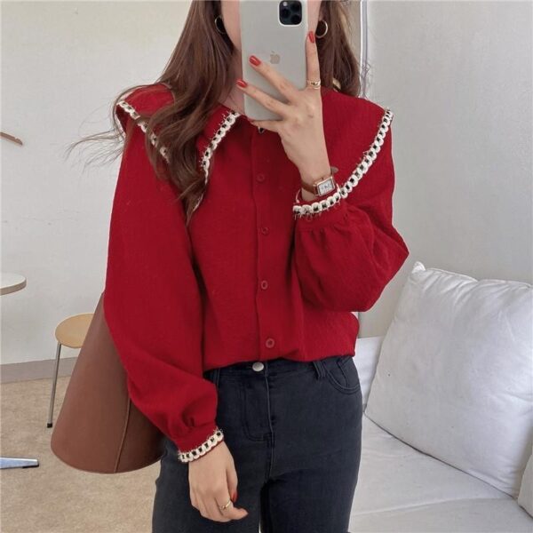 Relaxed-fit Doll-collar Blouse For Women Featuring A Casual Fit Inspired By Designer Styles