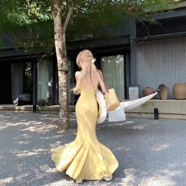 French Style Yellow Strap Dress for Women