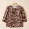 Brown Leopard Bow Tie Puff Sleeve Blouse