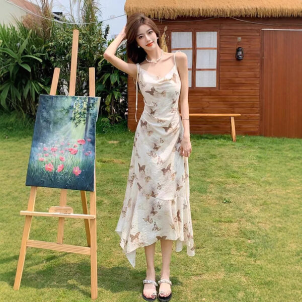 564075448 New French Style Off-Shoulder Fitted Slimming Vacation Medium-Length Dress