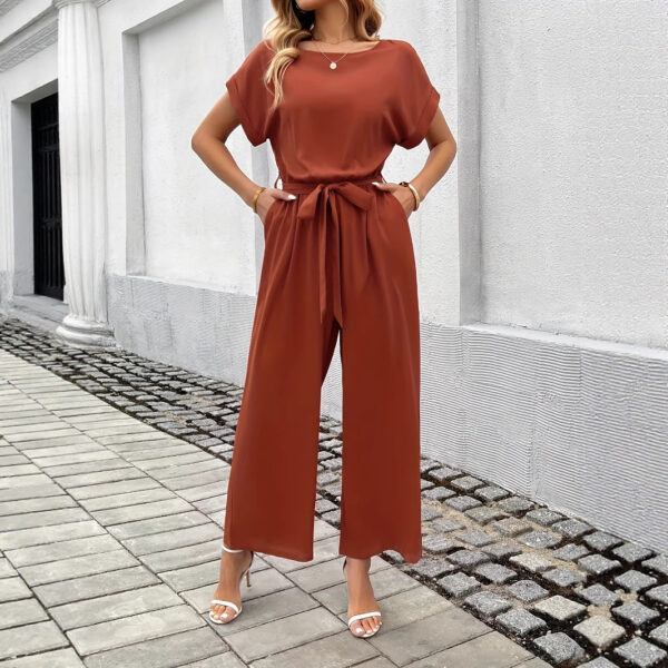 71e5a8e8-df34-43d2-acda-44128b5b84b0.jpg Women's Fashion Solid Color With Belt Round Neck Jumpsuit