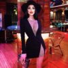 Sexy Net Diamond Ladies Party Long-sleeved Bandage Slim Dress