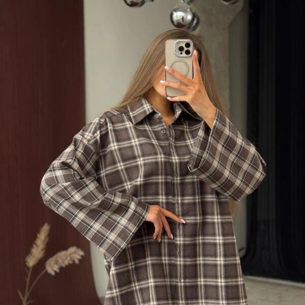 Womens Retro Plaid Shirt Jacket With Long Sleeves