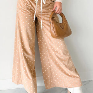 99128023-741baf1ccc8e3902.jpg Khaki Polka Dot Print Drawstring Wide Leg Pants