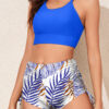 99027786-74ee70cee48da90c.jpg Dark Blue Tropical Printed Halter Bikini 2pcs Swimsuit