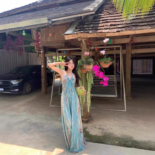 Bohemian Retro Strapless Backless Maxi Dress for Women