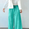Sea Green Mineral Wash Drawstring Elastic Waist Raw Hem Loose Pants