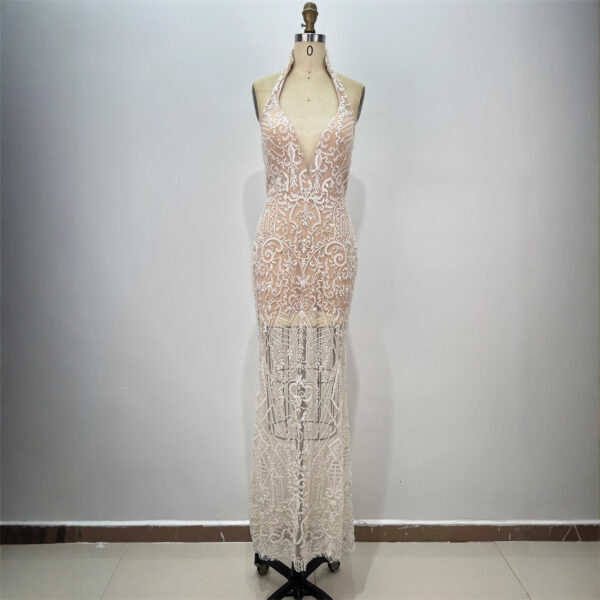 565302713 Halter Sexy Sleeveless Sequin Fitted Long Bodycon Party Dress