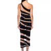 565302238 Single Shoulder Mesh Silver Stripe Sexy Tight Bandage Long Party Dress