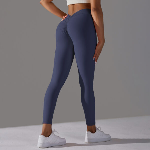 Brushed V Waist Pleated Solid Color Yoga Pants