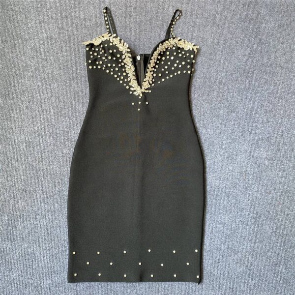 Open back V-strap with diamond embellishments party dress