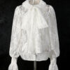Lantern Sleeve Bow Tie Lace Embroidered Shirt