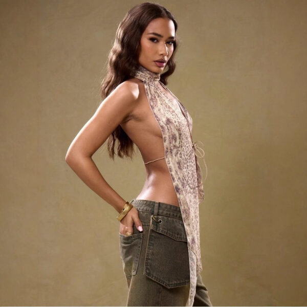 Sexy Stand Up Collar Halter Backless Lace Up Vest Top