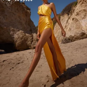 One-Shoulder Sleeveless High Split Nigh Club Party Dress