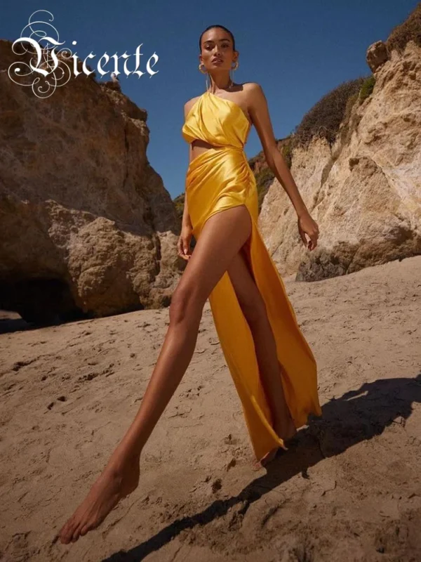 One-Shoulder Sleeveless High Split Nigh Club Party Dress