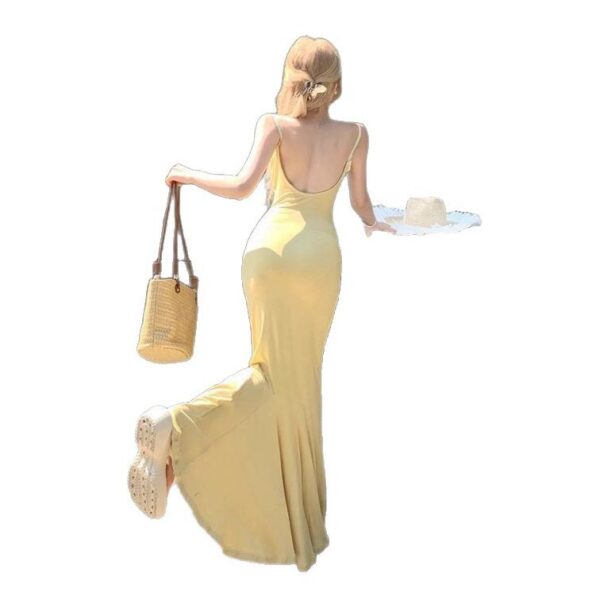 French Style Yellow Strap Dress for Women