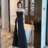 New Graceful Tube Top Long Dress Slim Fit Slimming Banquet Car Model Dress High Slit Leg-exposed Dress