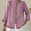 Chinese-style Patchwork Button-Placket Cropped-Sleeve Loose-fit Retro Chinese-style Shirt