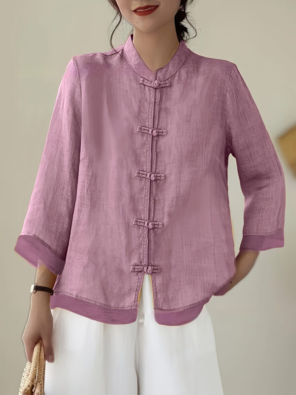 Chinese-style Patchwork Button-Placket Cropped-Sleeve Loose-fit Retro Chinese-style Shirt