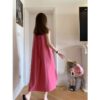 565301979 Tea Party Strap Dress Women's A-Line Long Dress White-Enhancing Elegant Raspberry Red