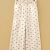 Apricot Bow Print Drawstring Elastic Waist Loose Corduroy Pants