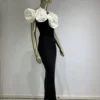 Bandage dress white large flower long dress