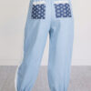 99028020-865c3178c01fdadd.jpg Beau Blue Lace Accent Floral Patched Pocket Pleated Wide Leg Slouchy Pants