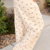 Apricot Bow Print Drawstring Elastic Waist Loose Corduroy Pants