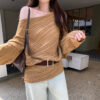 Lazy Chic Cut-Out Asymmetrical Sleeve Long Sleeve Knit Top for Women