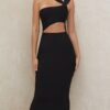 565301892 One Shoulder Midi Dress Sexy Waist Hollow Out Design Celebrity Party Club Bandage Dress