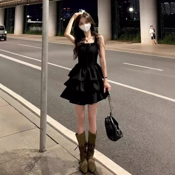 Waist-Cinching Elegant Princess Puff Skirt Strap Dress