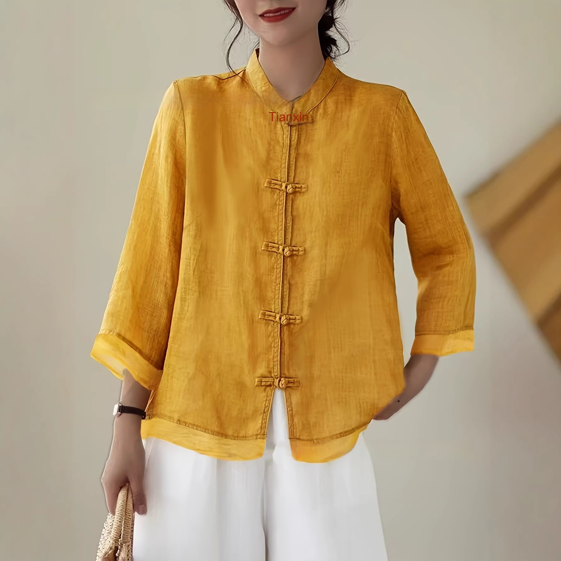 chinese-style-patchwork-button-placket-cropped-sleeve-loose-fit-retro-chinese-style-shirt