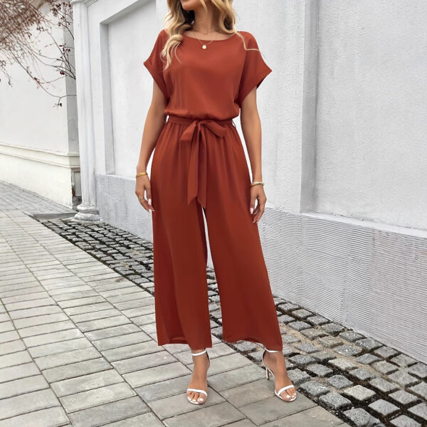 8eadd3b6-e8a9-43b5-992c-3675faa73891.jpg Women's Fashion Solid Color With Belt Round Neck Jumpsuit