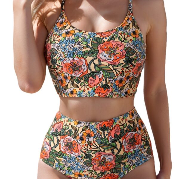 Bikini Sexy Print High Waist Split Swimsuit For Women